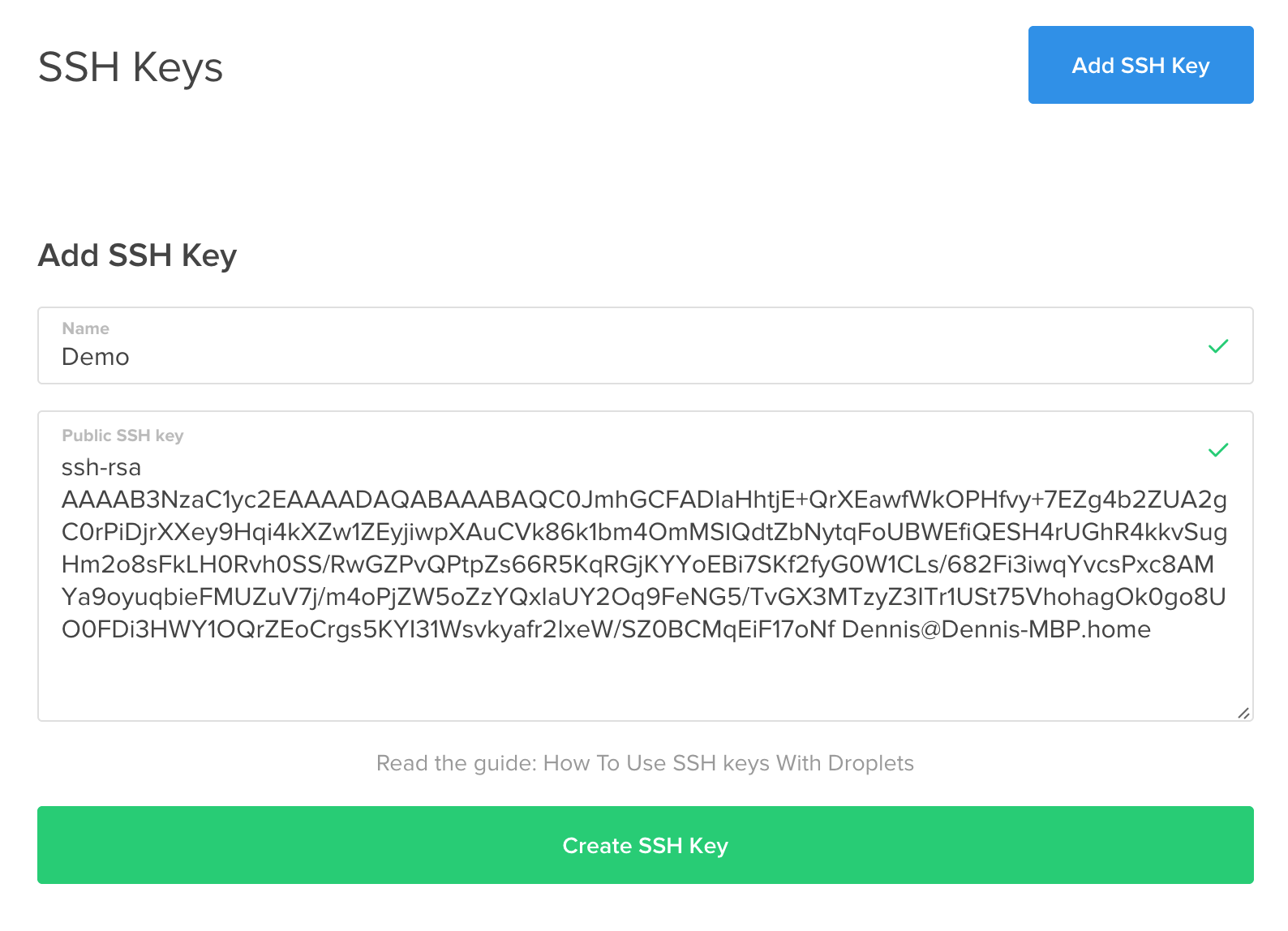 Add SSH Key form